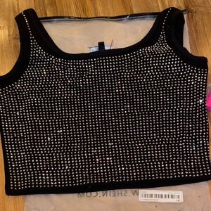 Black Rhinestone Embellished Women's Top